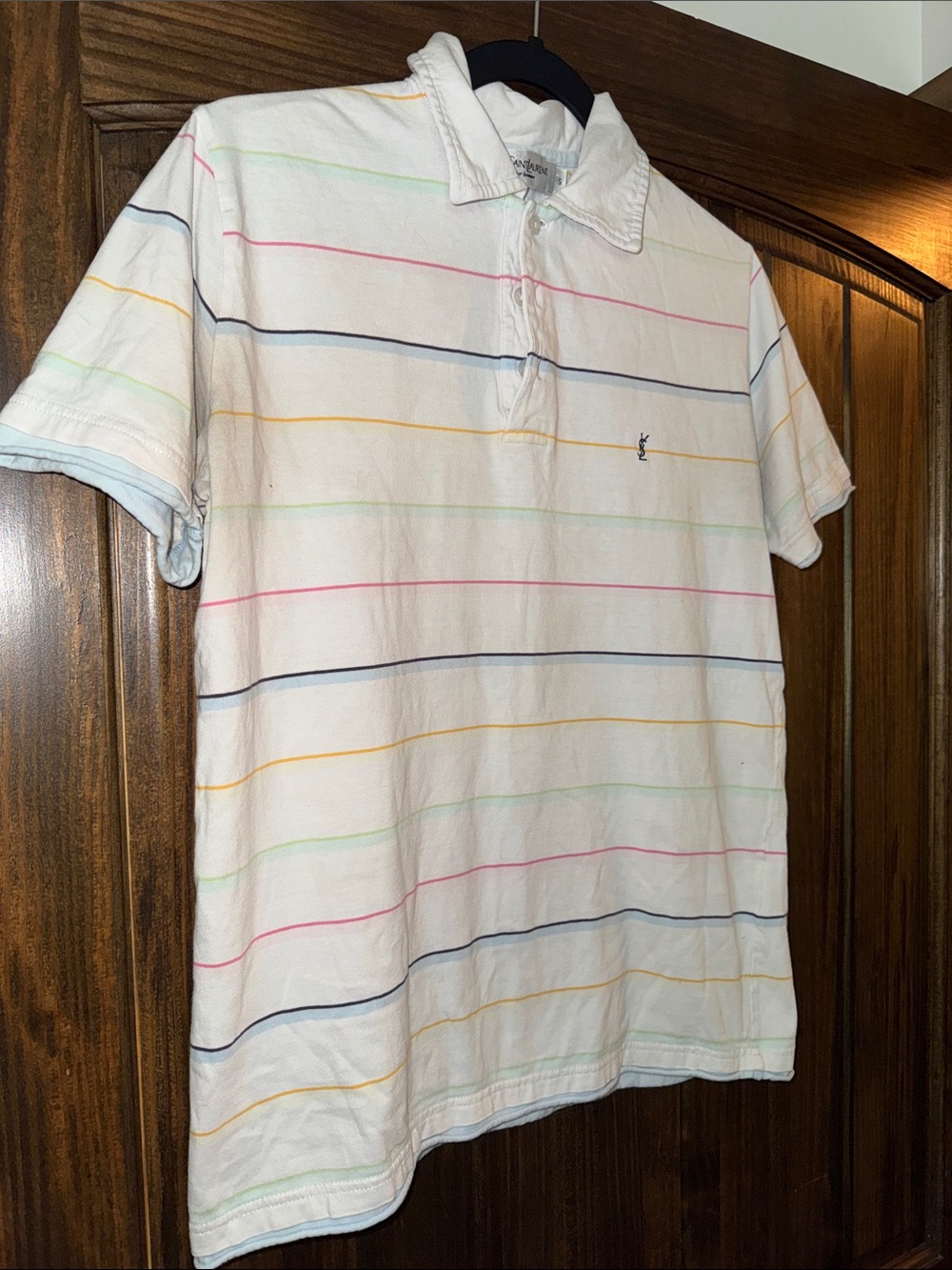 Men's White Striped Polo Shirt - Multicolor Thin Stripes